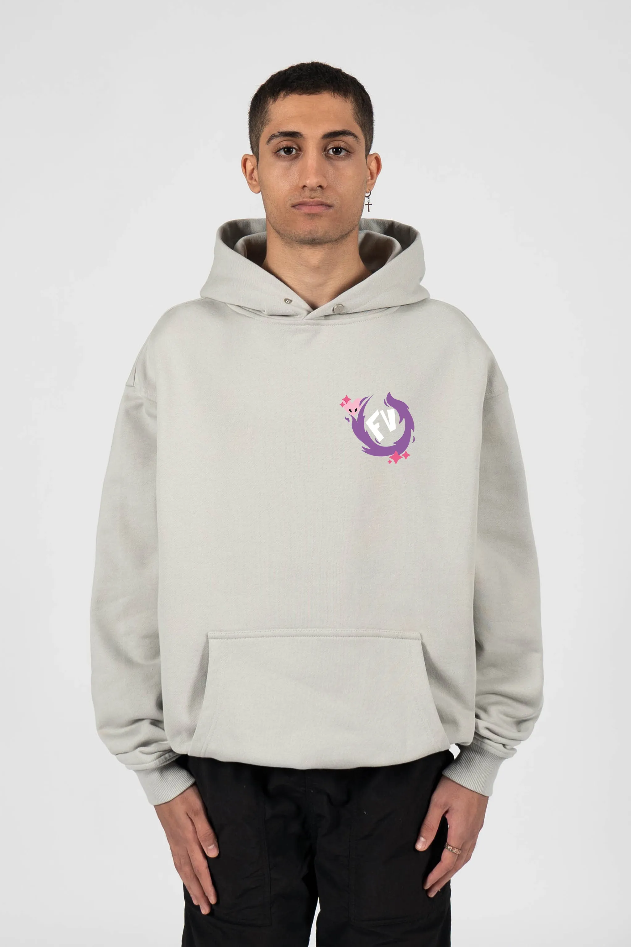 % TAKE OVER FAVELA PURPLE LIGHT GREY SNAP BUTTON HOODIE %