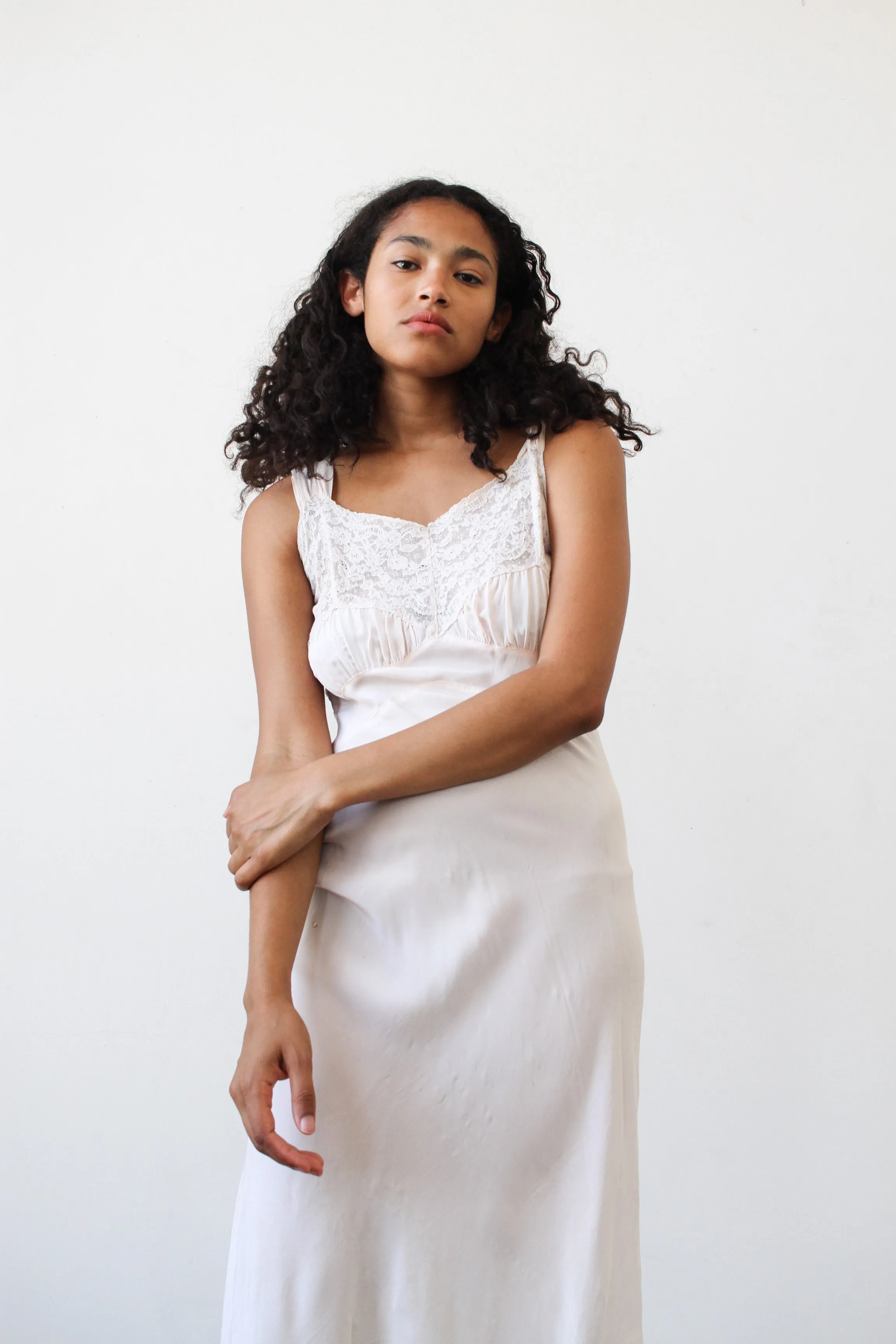 1940s Pale Pink Rayon Lace Slip Dress