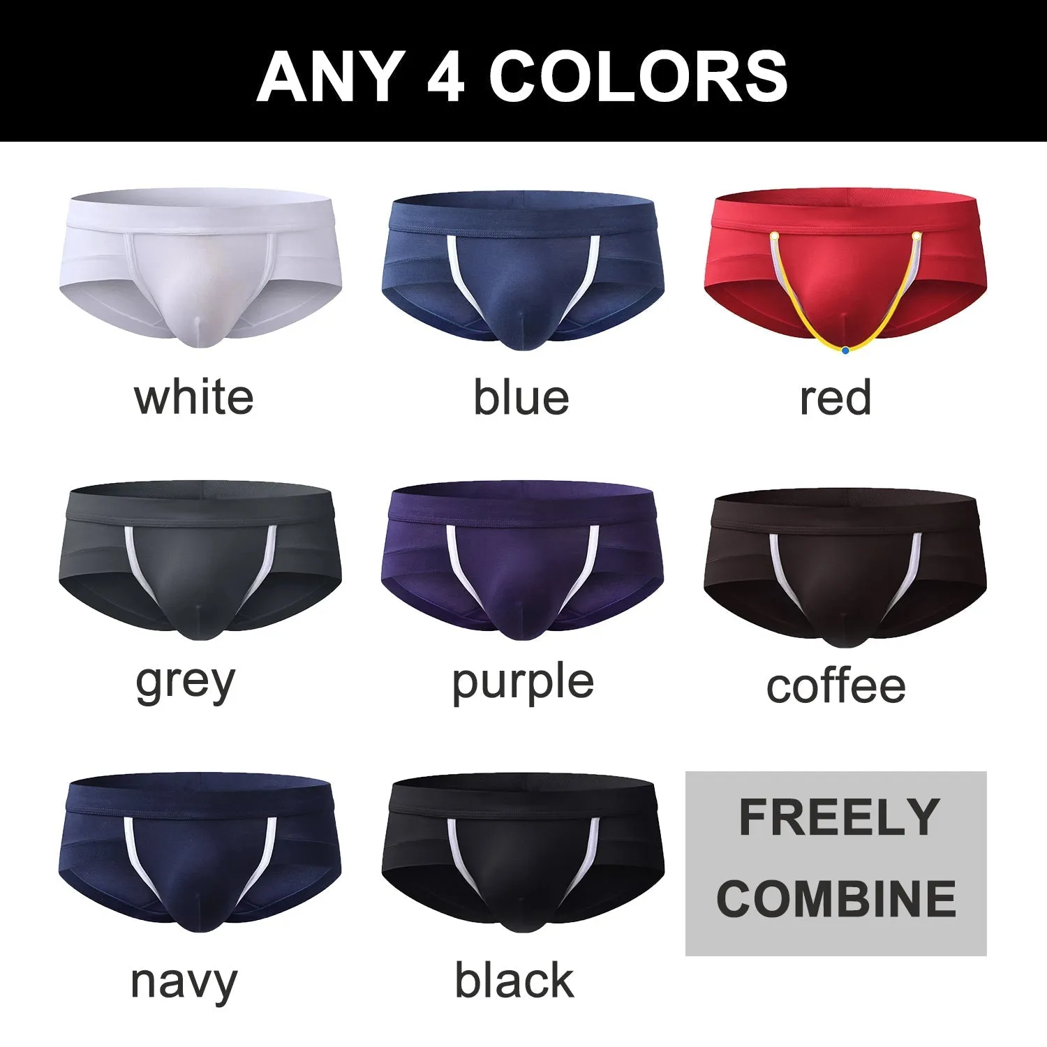 4 Pack Modal Breathable Underwear U Convex Pouch Briefs