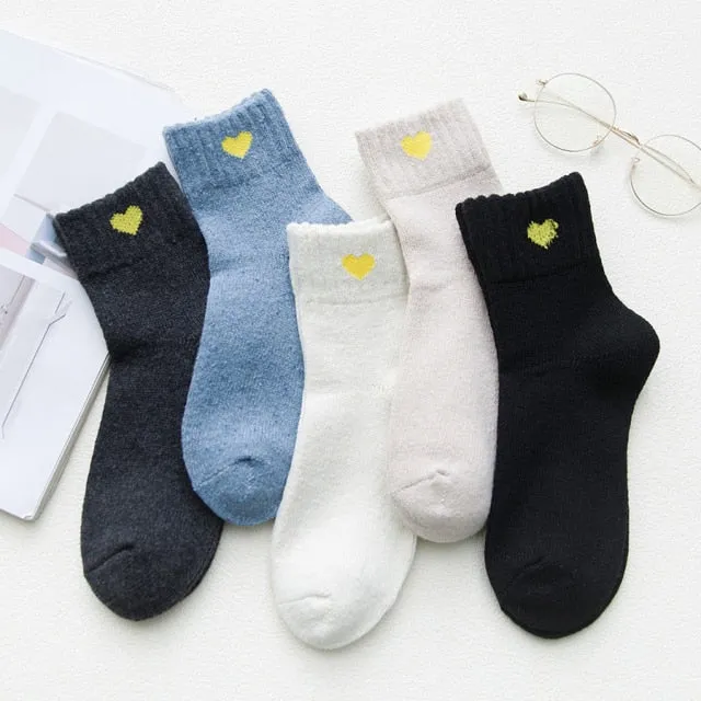 5 Pairs Women Winter Socks Vintage Patchwork Rabbit Wool Cotton Socks