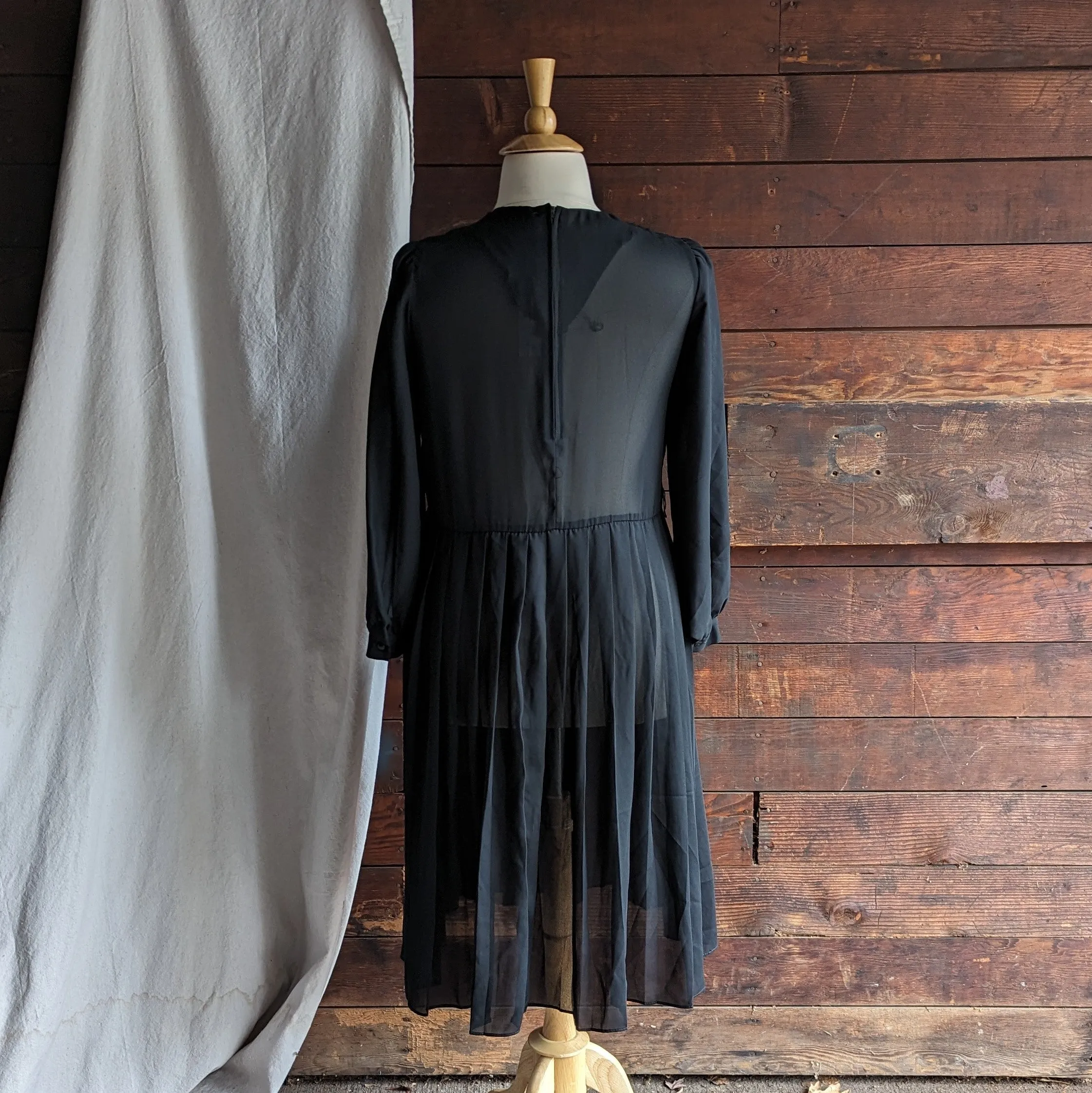 80s Vintage Plus Size Black Sheer Midi Dress