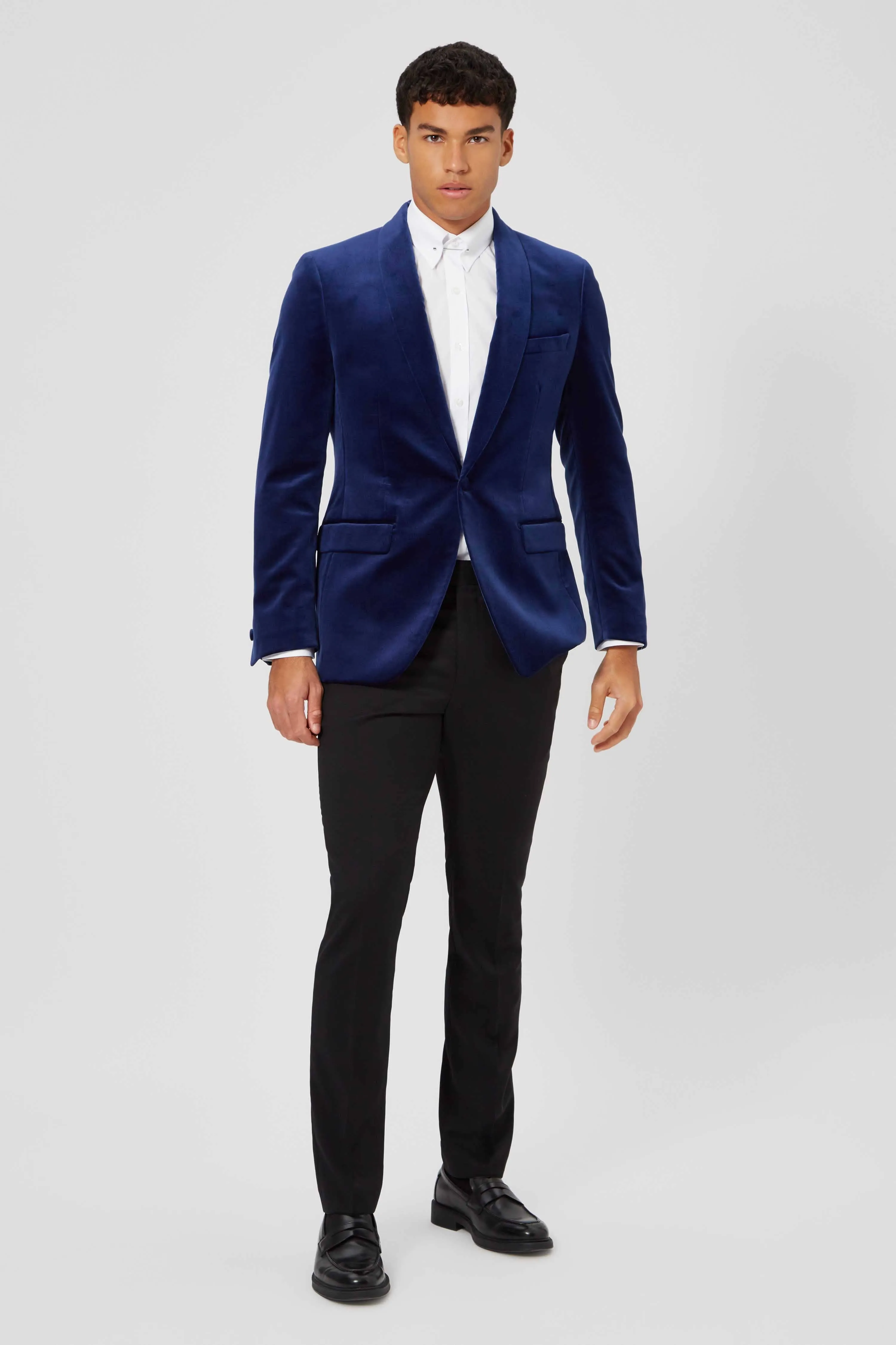 Almeida Slim Fit Blue Velvet Blazer - ARCHIVE