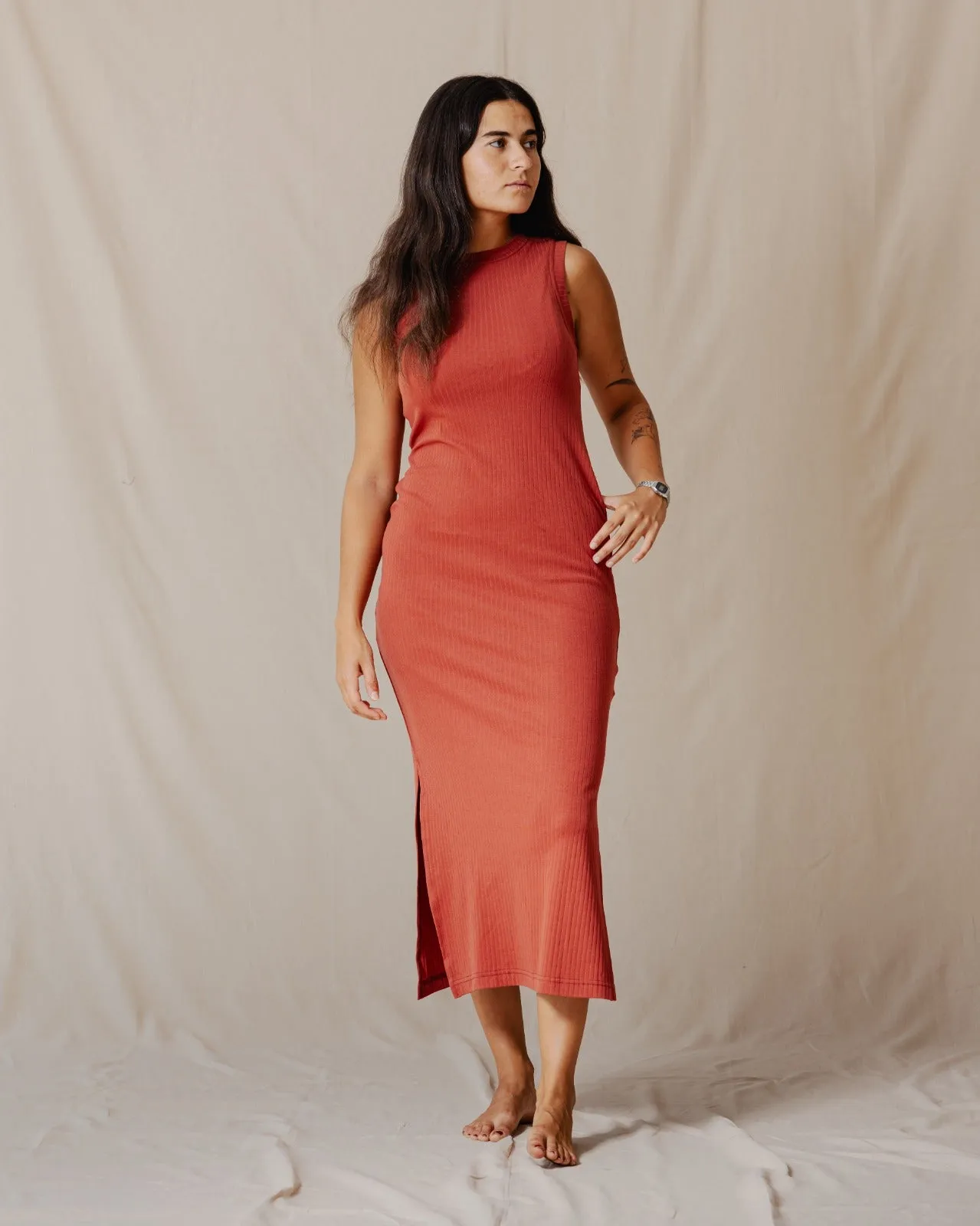 Amelia Ribbed Dress Brick