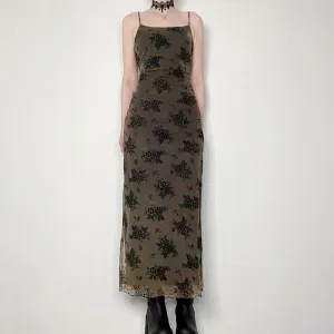 American Dark Vintage Print Slip Dress