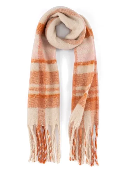 Arista Soft Pink & Orange Plaid Scarf