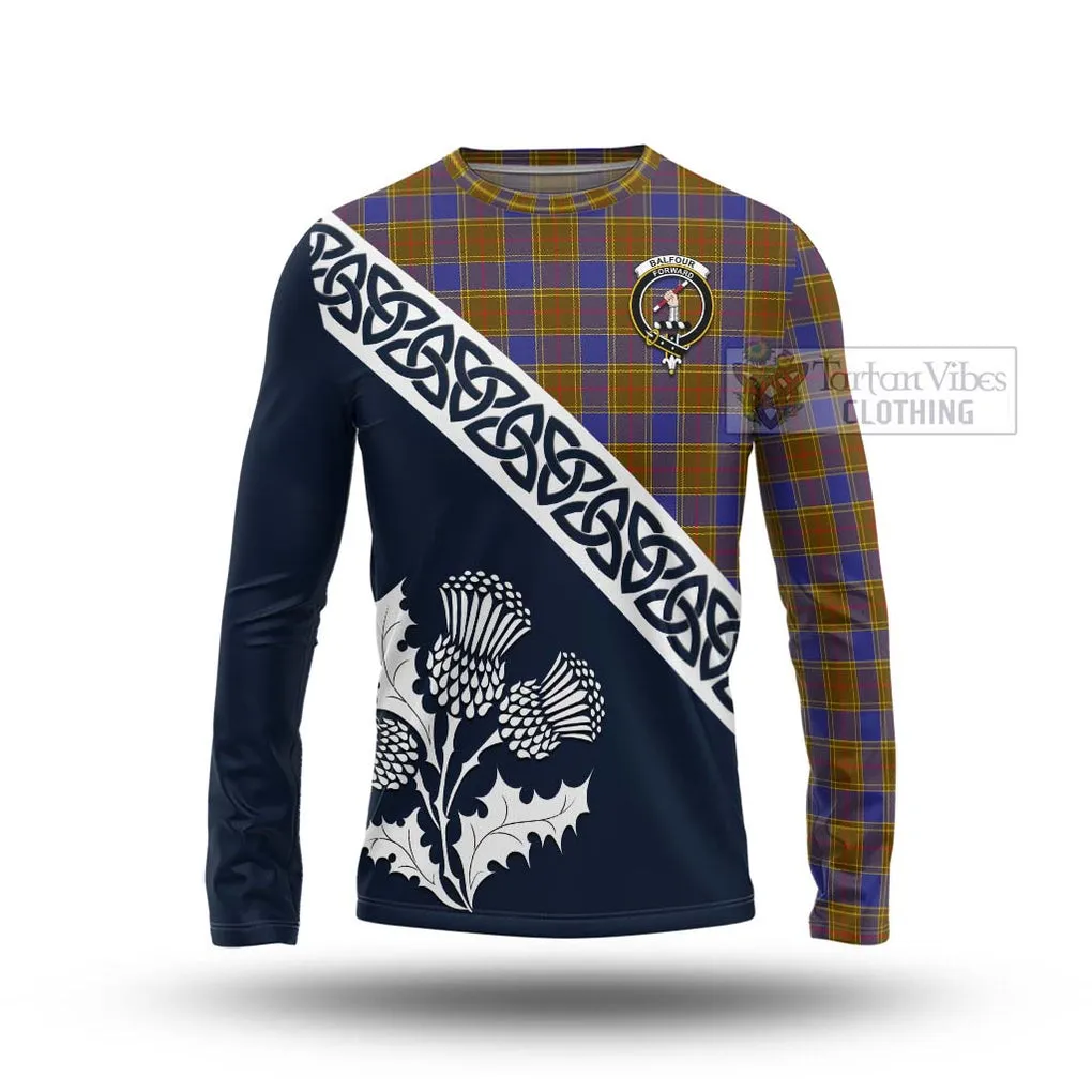 Balfour Tartan Long Sleeve T-Shirt Featuring Thistle and Scotland Map