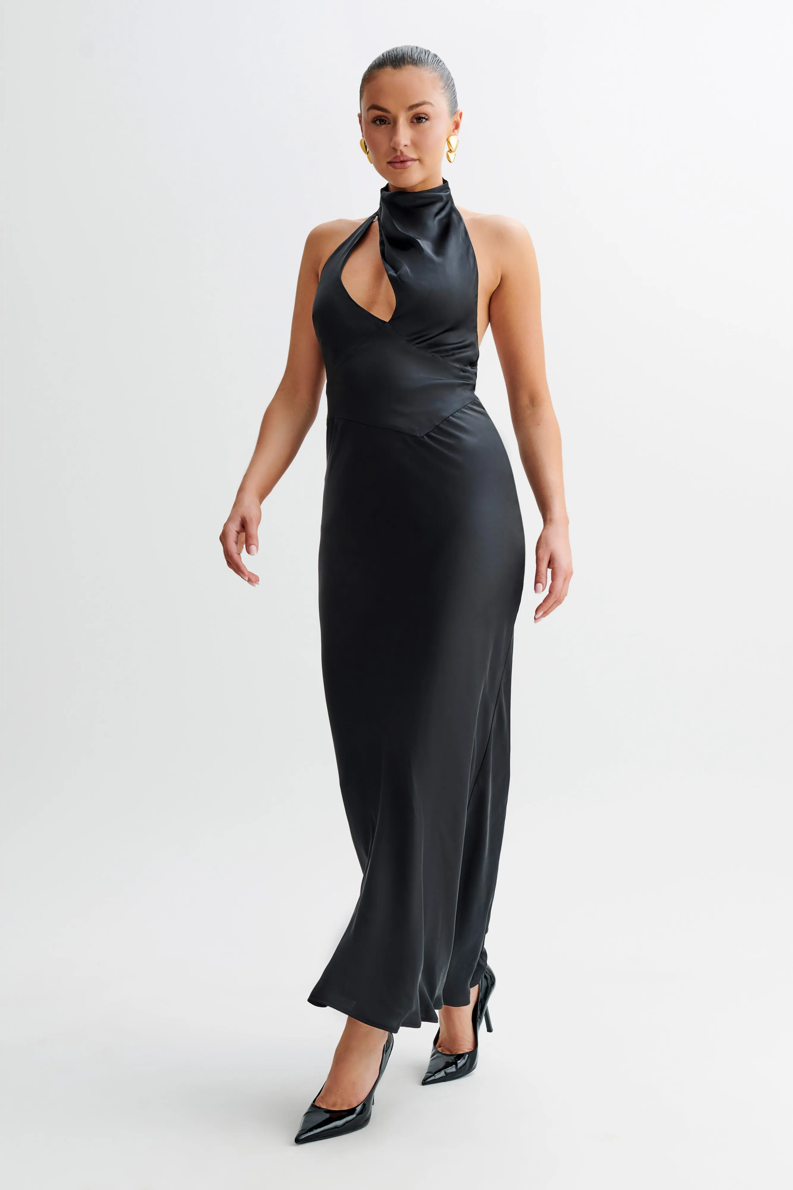 Belladonna Satin Halter Maxi Dress - Black