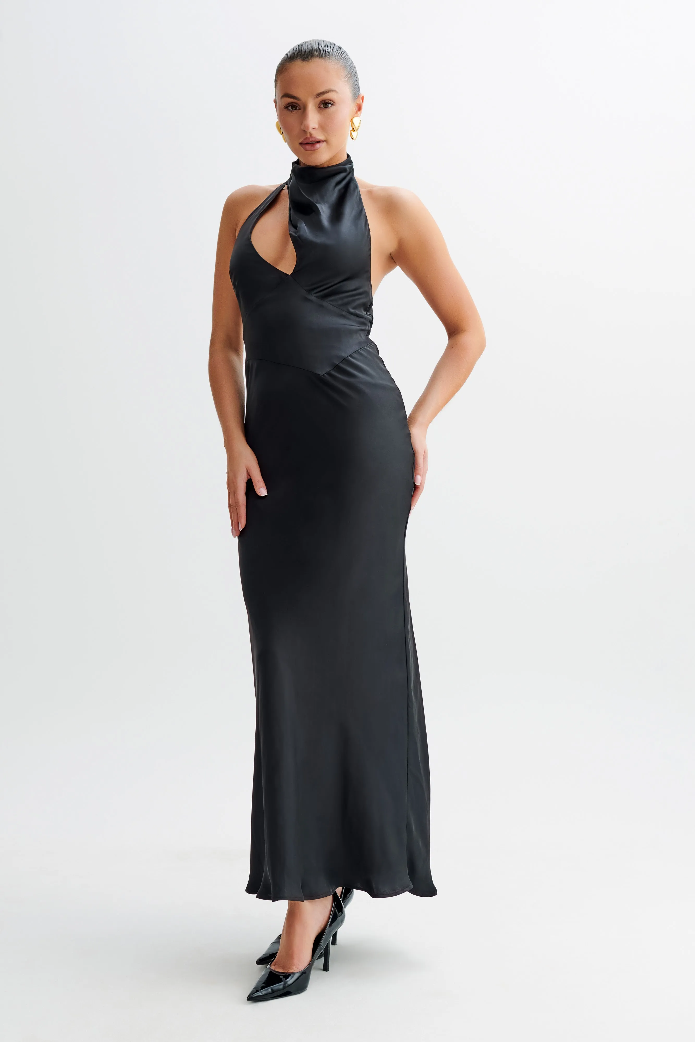 Belladonna Satin Halter Maxi Dress - Black