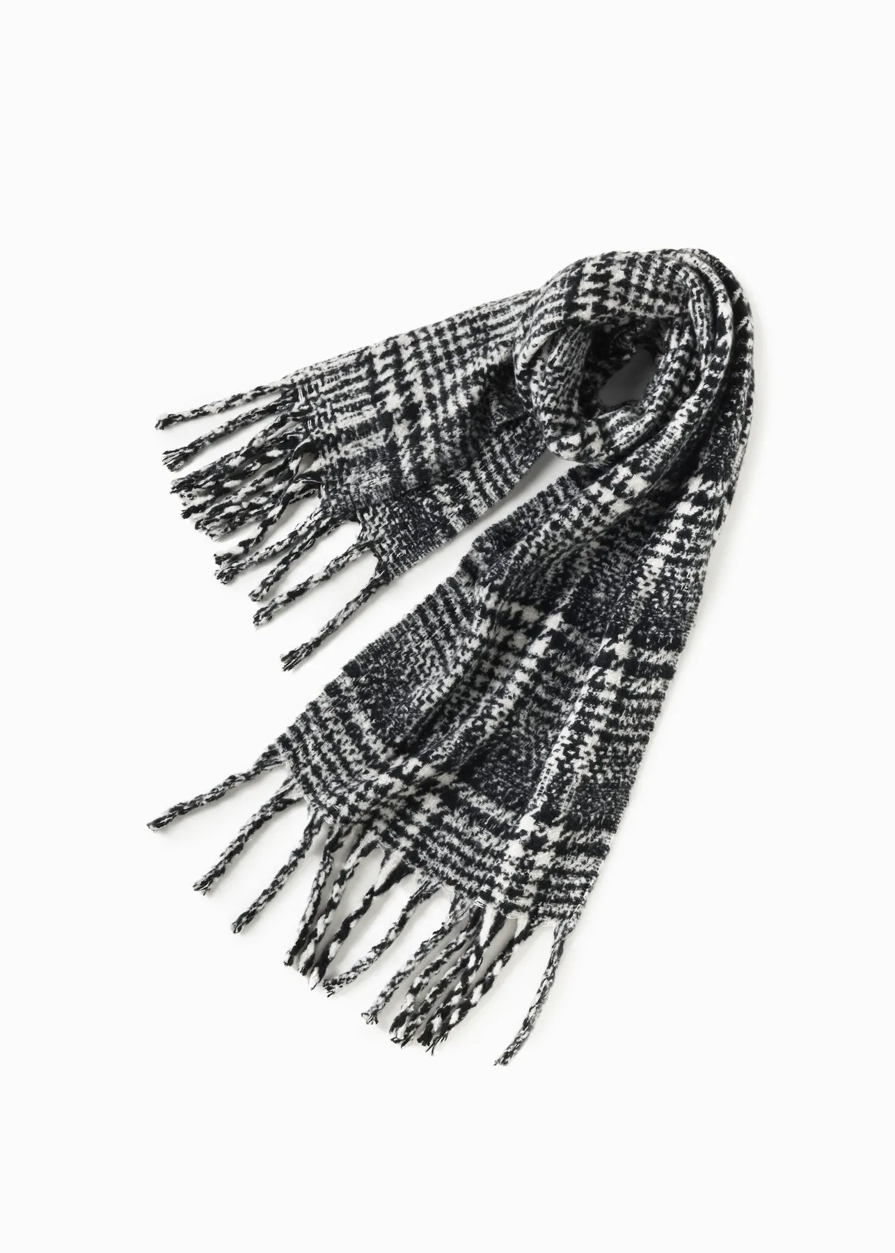 Black Boucle Knit Houndstooth Scarf