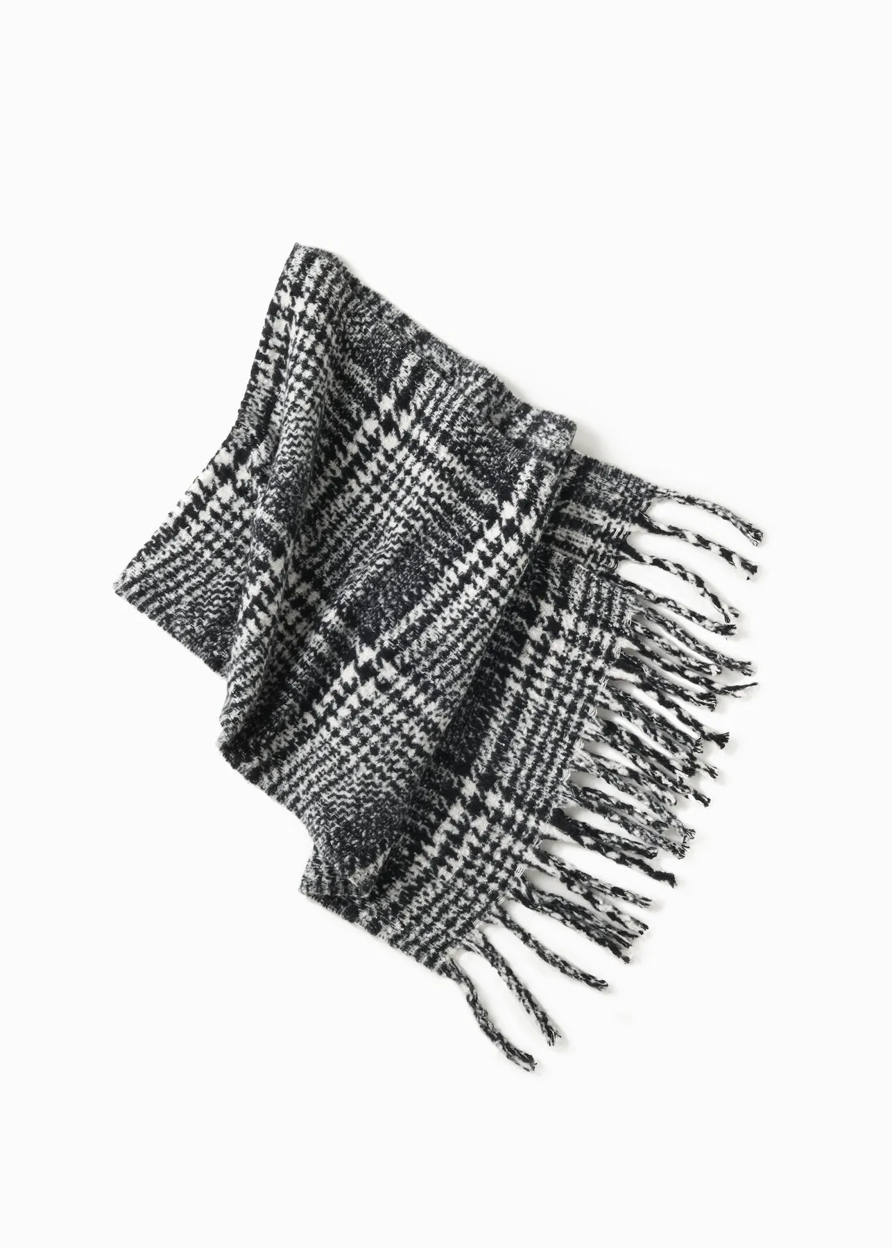 Black Boucle Knit Houndstooth Scarf