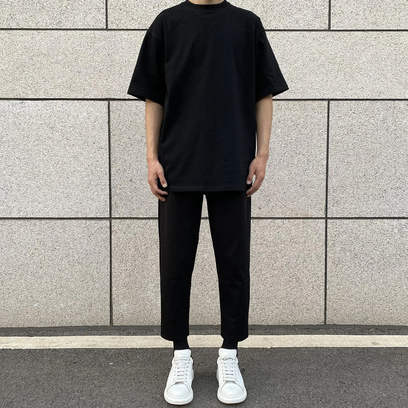 Black Cropped Slim Fit Pants