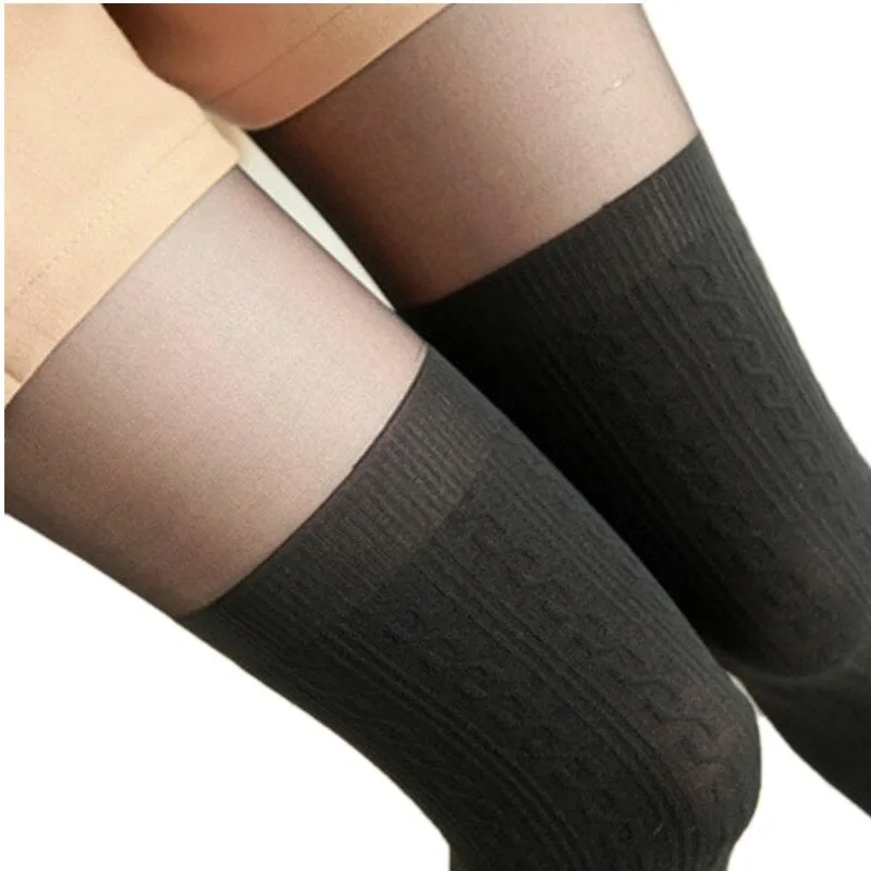 Black Knit / Sheer Faux Stocking Tights