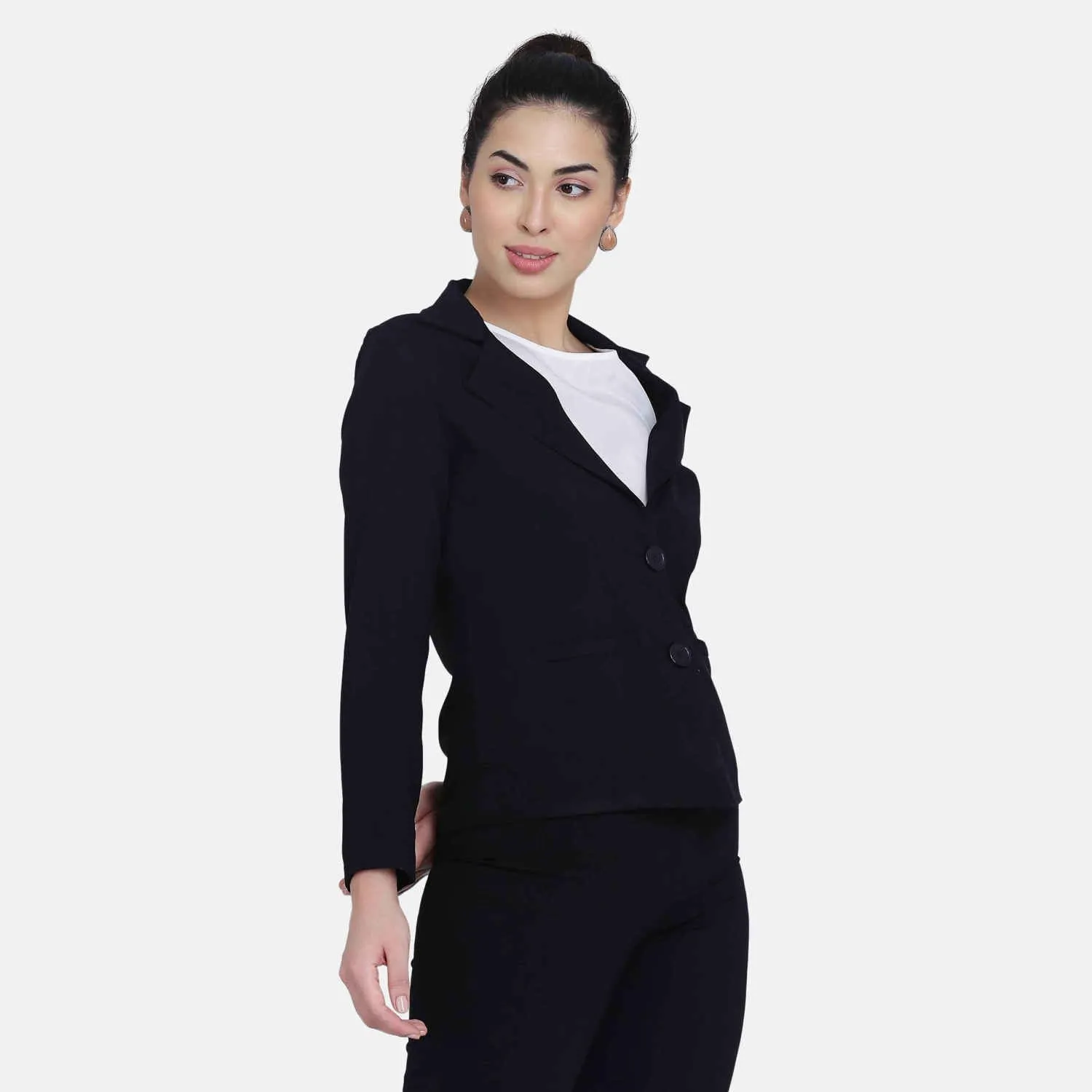 Black Poly Moss Women's Formal Blazer