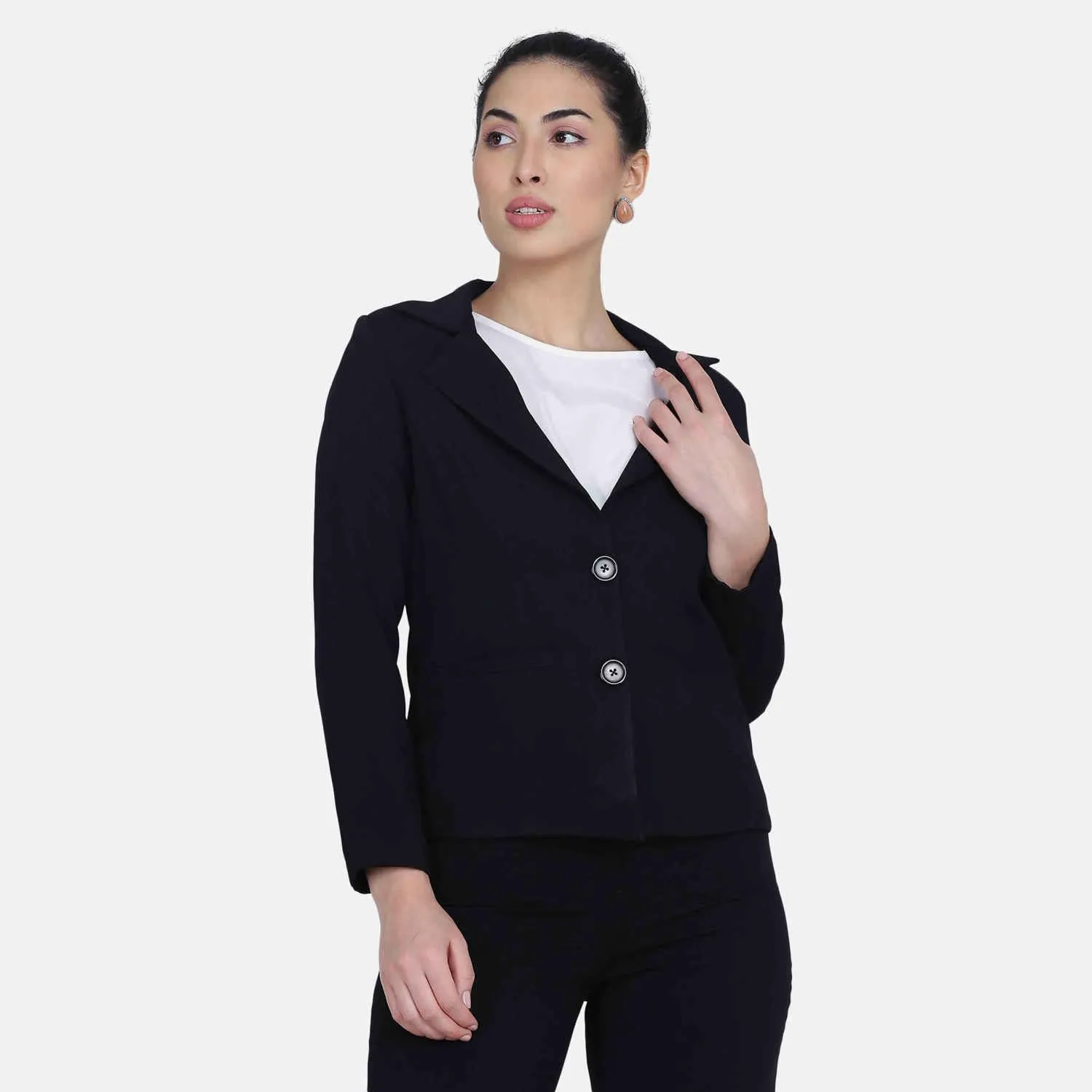 Black Poly Moss Women's Formal Blazer