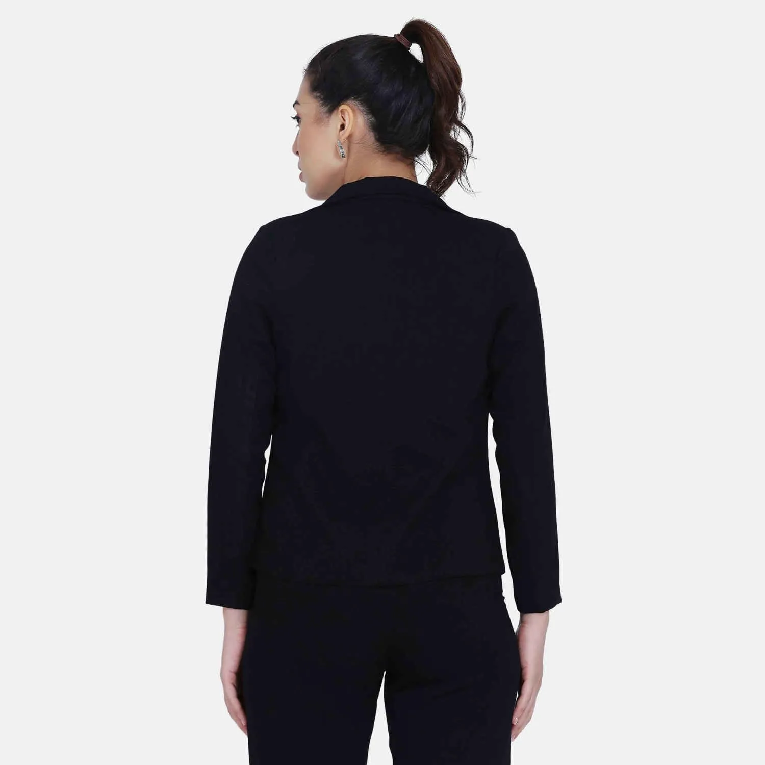 Black Poly Moss Women's Formal Blazer