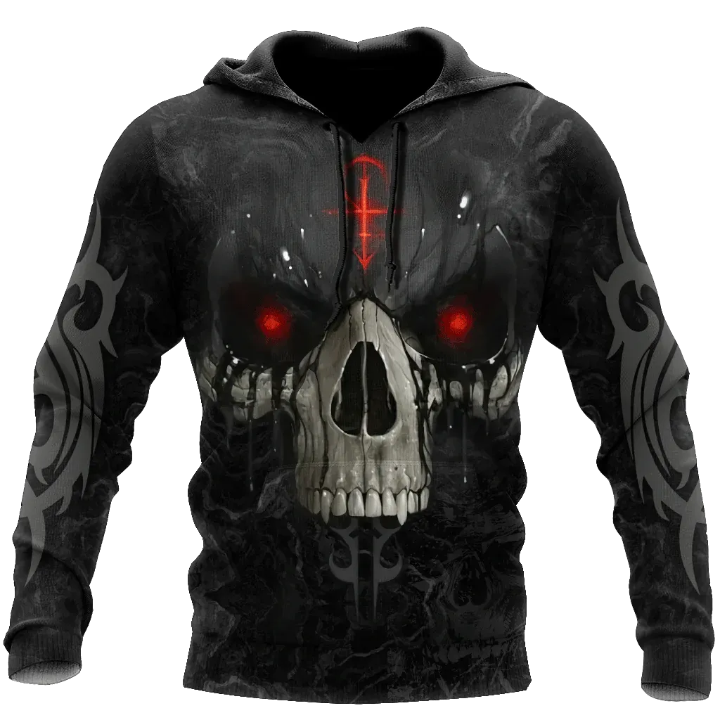 Black Skull Hoodie, 3D All Over Print Black Skeleton Hoodies