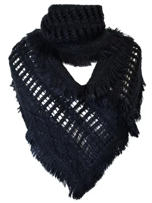 Black Wispy Shag Knit Ring Infinity Scarf