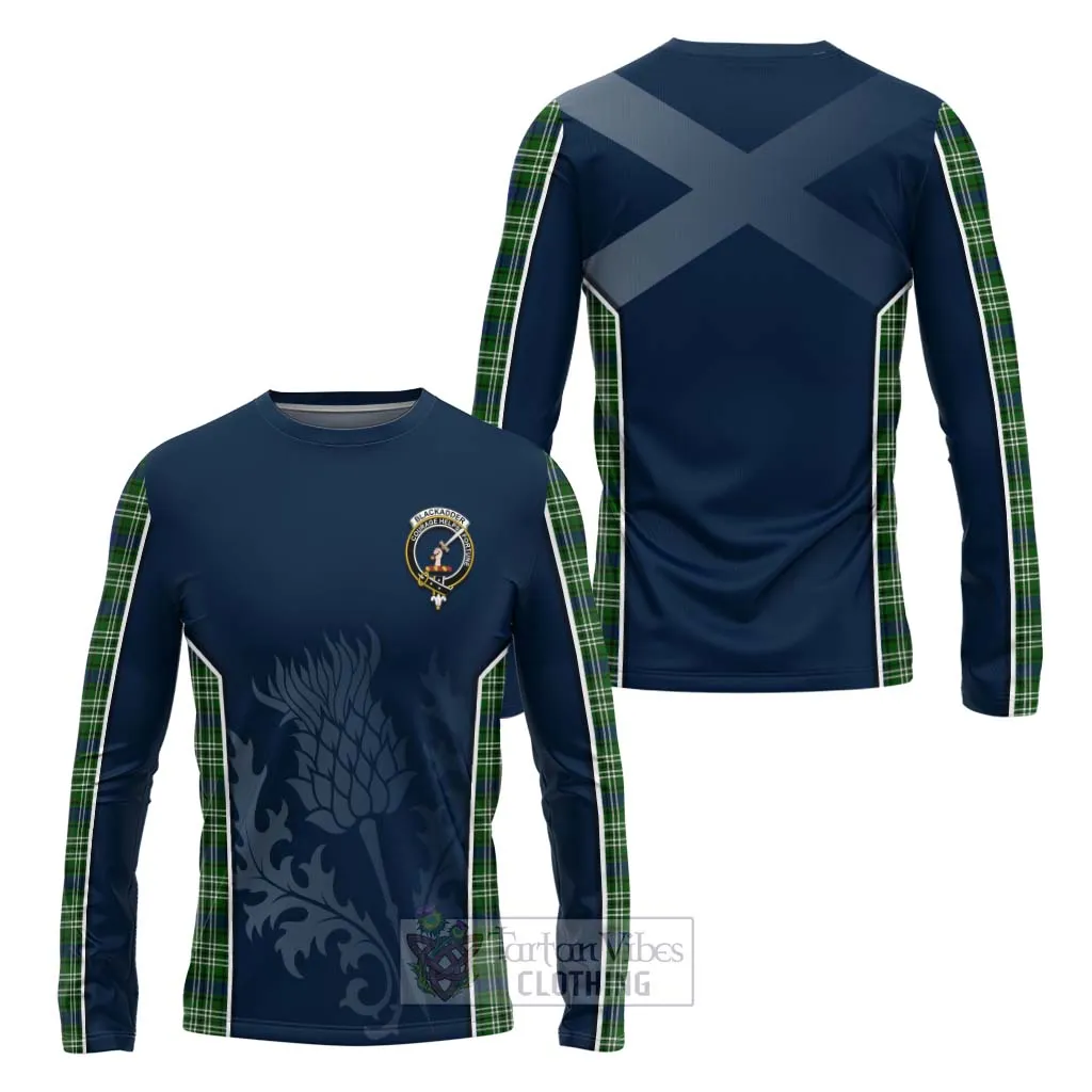 Blackadder Tartan Long Sleeve T-Shirt with Family Crest and Scottish Thistle Vibes Sport Style