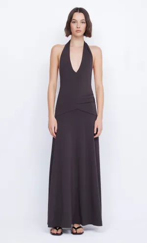 BLANCHE HALTER MAXI DRESS - ESPRESSO