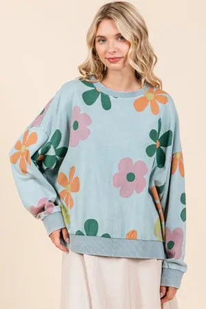 Blue Haze Mineral Wash Daisy Sweatshirt