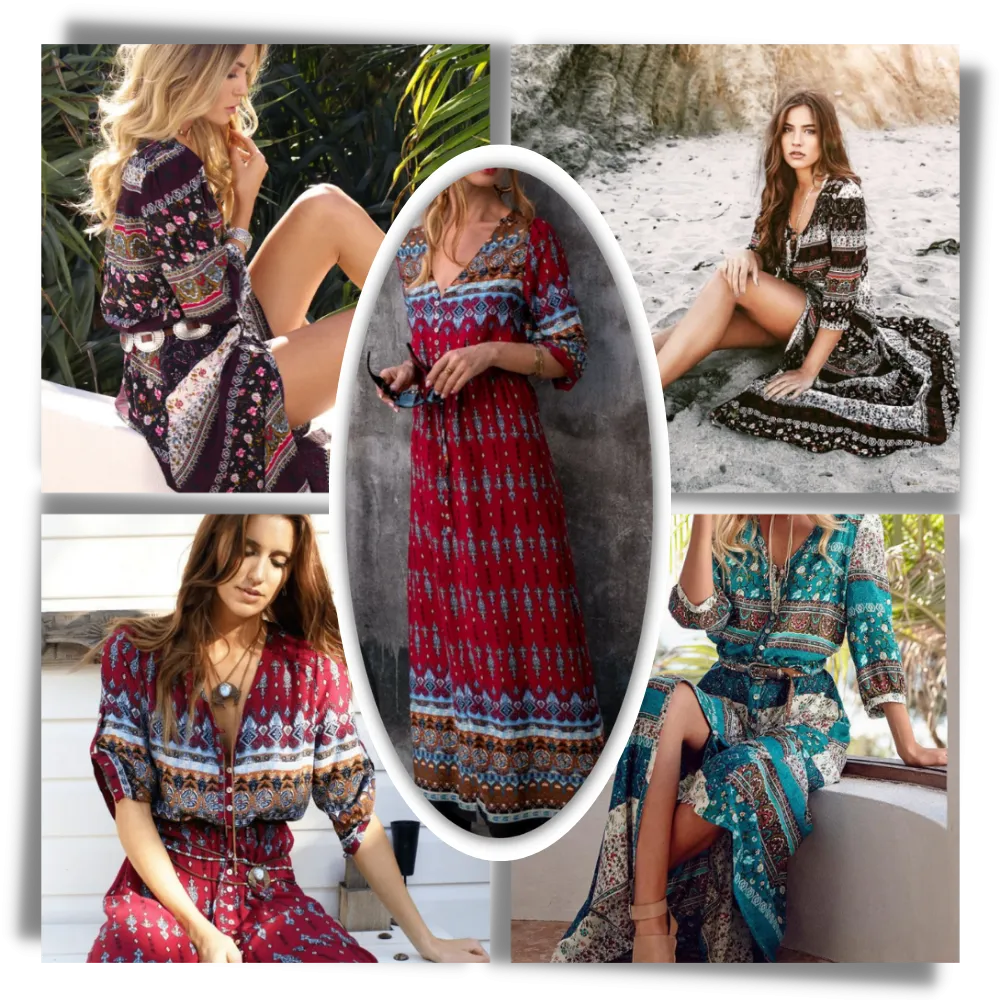 Bohemian V-Neck Maxi Dress