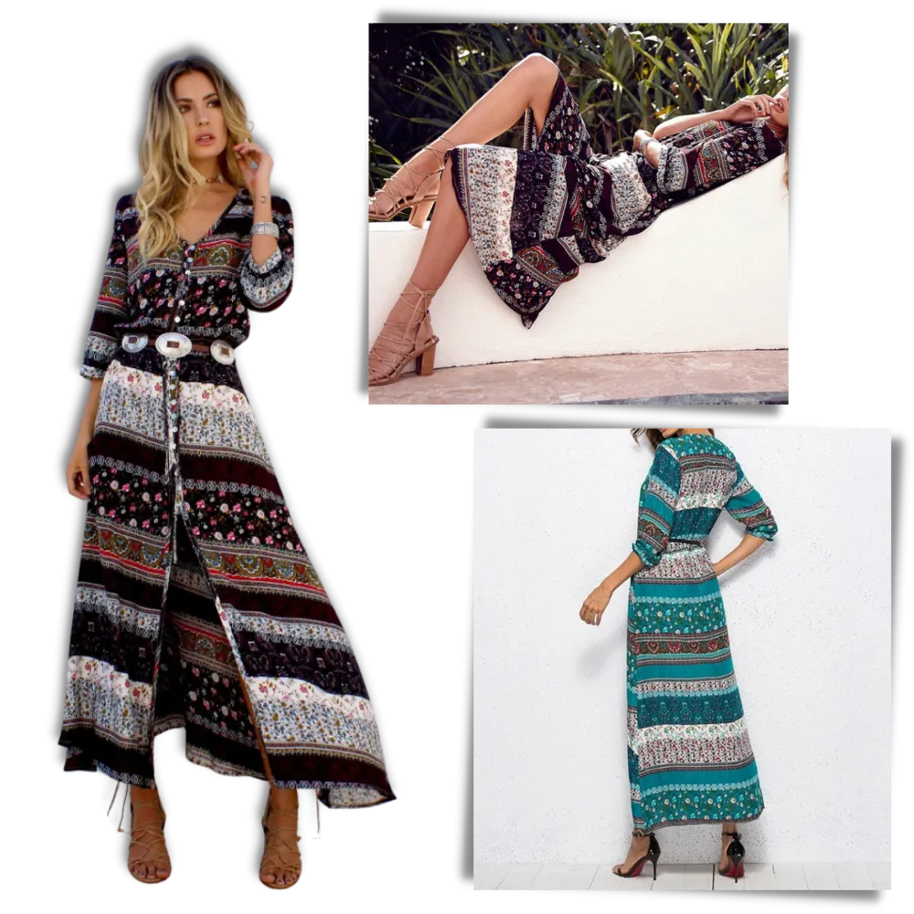 Bohemian V-Neck Maxi Dress