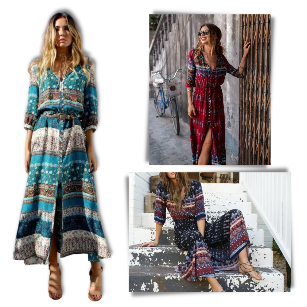 Bohemian V-Neck Maxi Dress