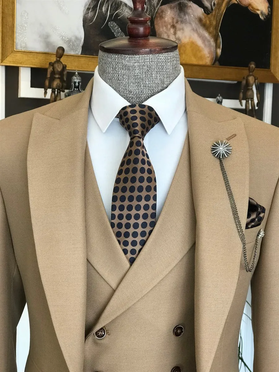 Bojoni Camel Slim-Fit Suit 3-Piece