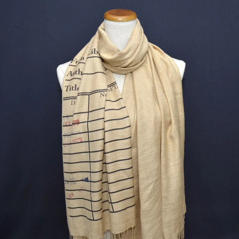 Book Scarf. Library scarf. Library scarf with day due stamps. Print scarf. Beige scarf