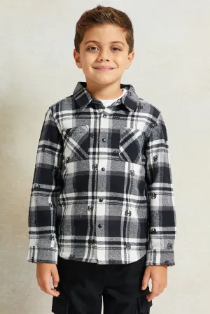 Boys Black And White Check Shirt Flannel With T-Shirt Set