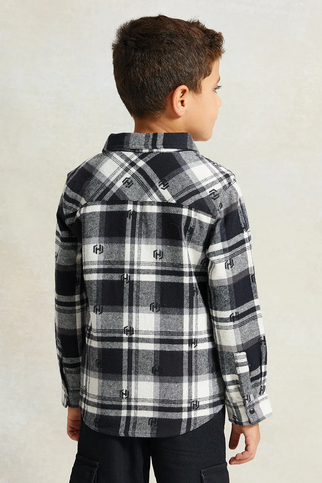 Boys Black And White Check Shirt Flannel With T-Shirt Set