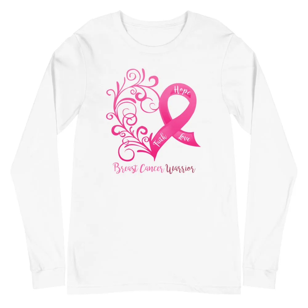 Breast Cancer Warrior Heart Long Sleeve Tee - Several Colors Available