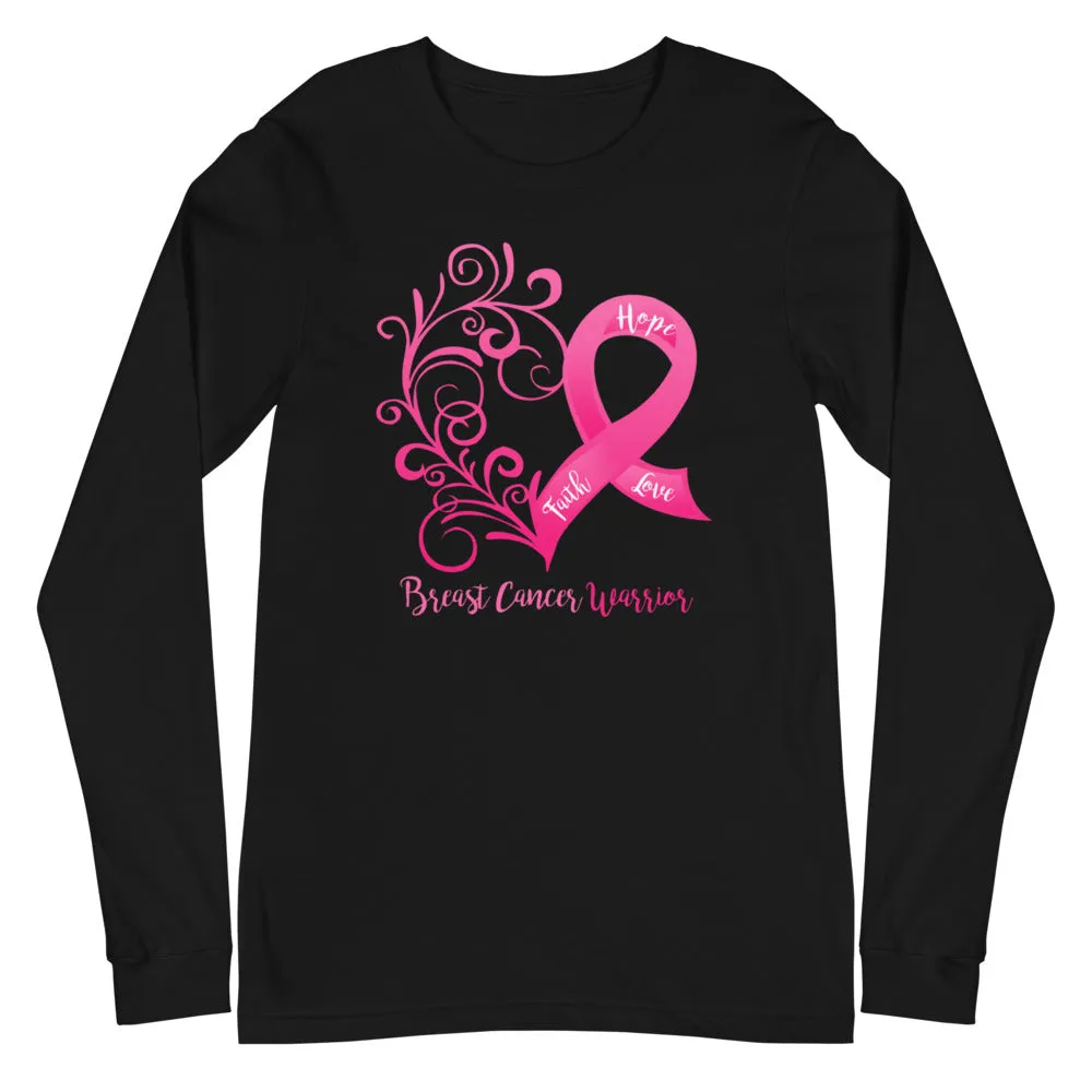 Breast Cancer Warrior Heart Long Sleeve Tee - Several Colors Available