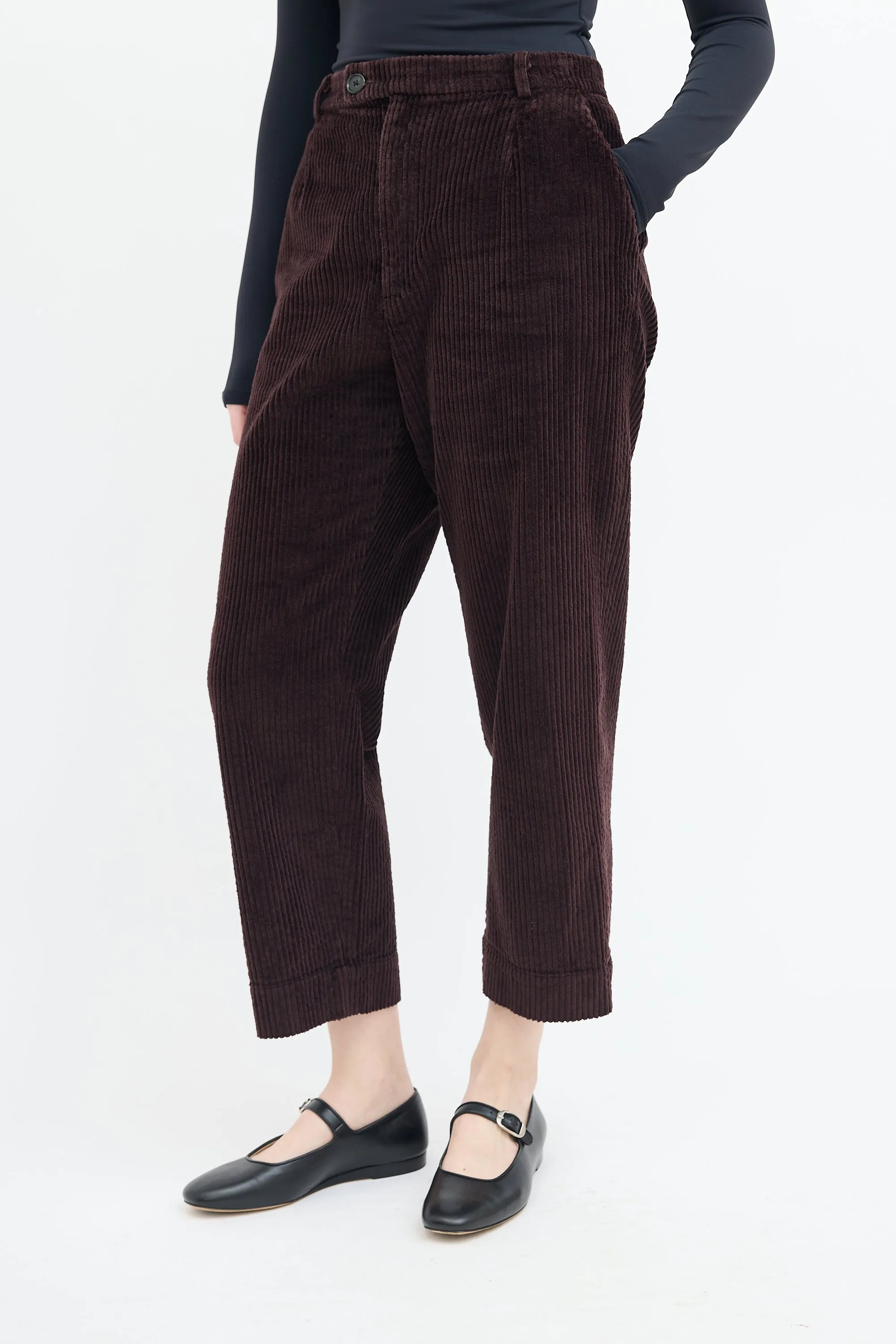 Burgundy Corduroy Cropped Pant