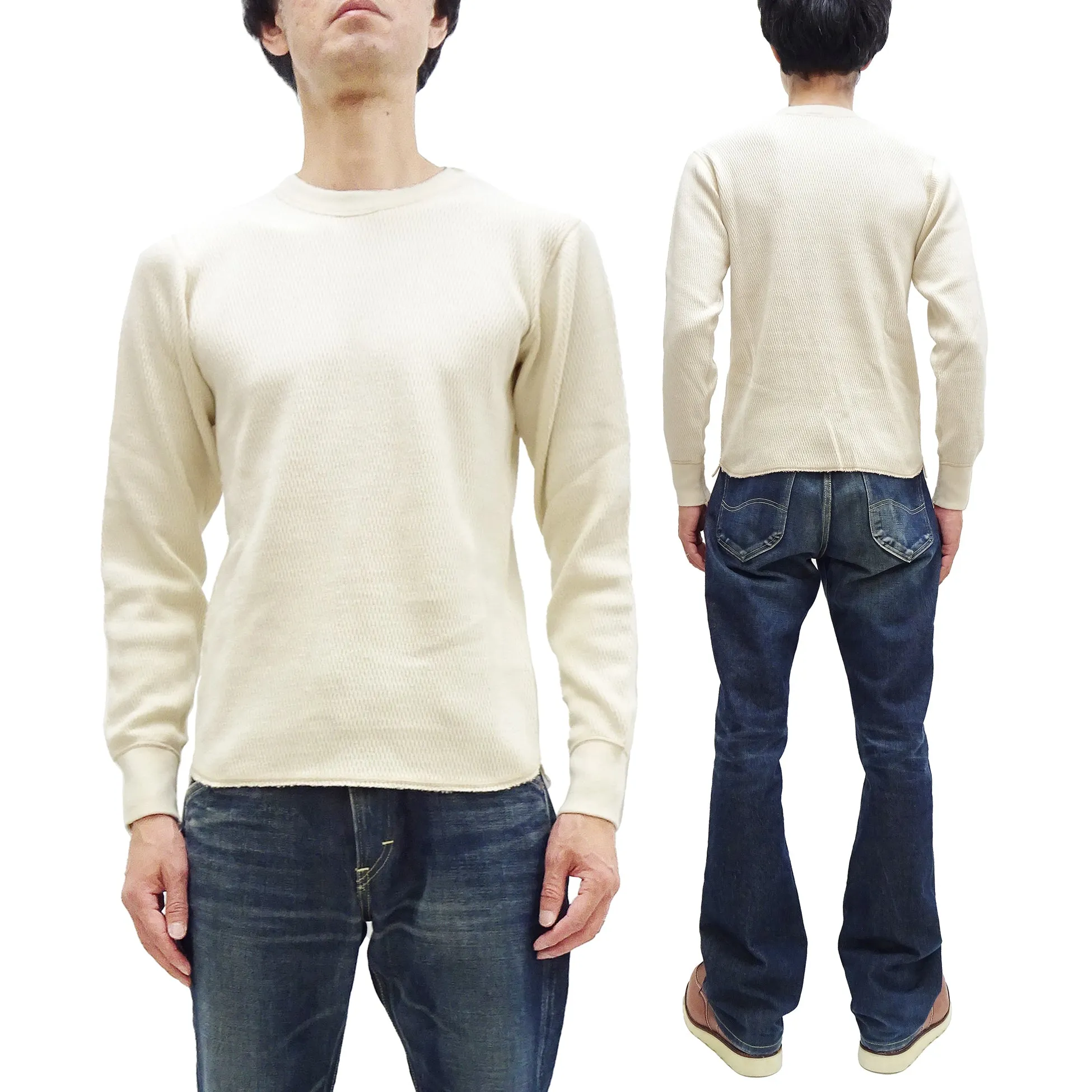 Buzz Rickson Waffle-Knit Thermal T-Shirt Men's Casual Long Sleeve Plain Crew Neck Waffle Tee BR63755 109 Natural