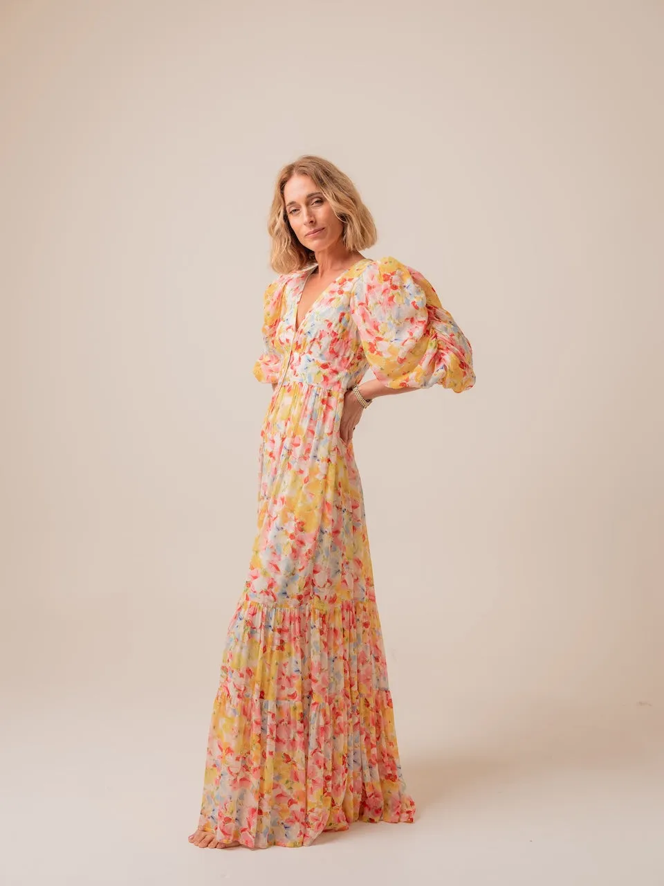 ByTimo Georgette Button Down Gown in Popsicle