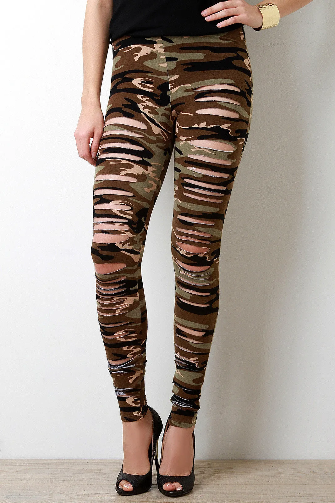 Camo Print Razor Cut Leggings