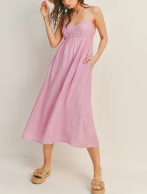 Carrie V Neck Cami Midi Dress In Pink