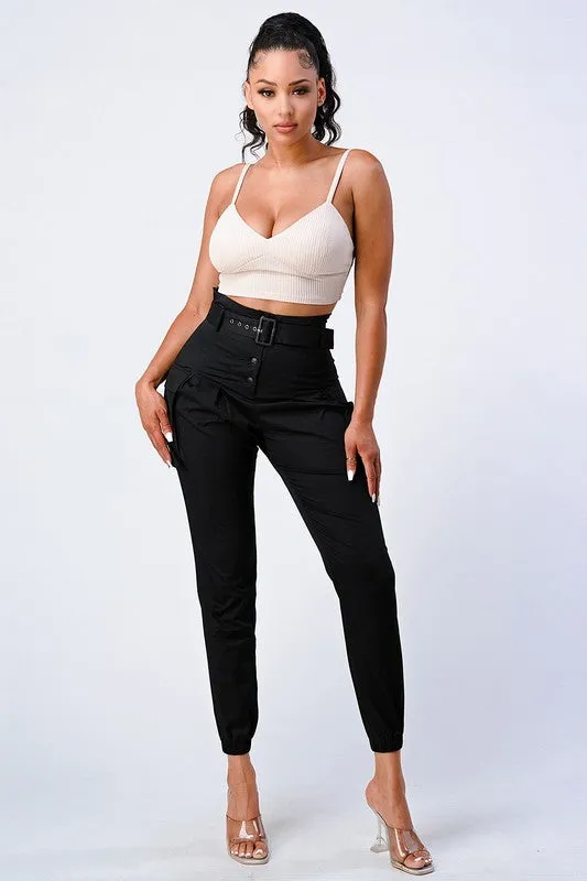 CHIC HIGH-WAISTED BELTED CARGO PANTS