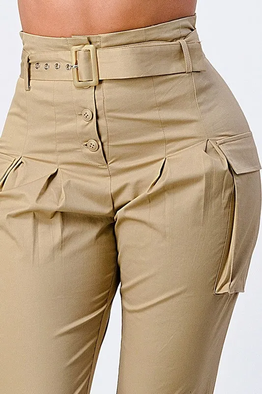 CHIC HIGH-WAISTED BELTED CARGO PANTS