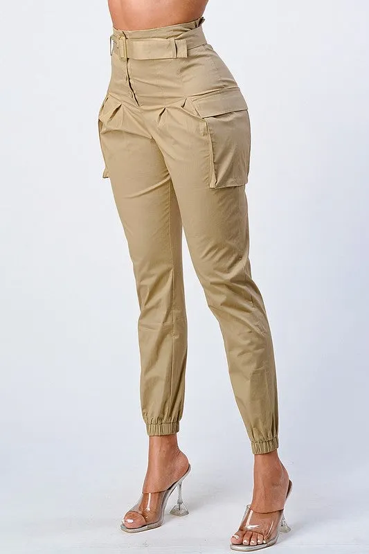 CHIC HIGH-WAISTED BELTED CARGO PANTS