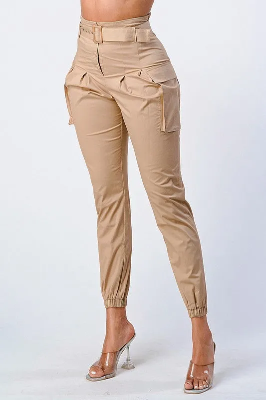 CHIC HIGH-WAISTED BELTED CARGO PANTS