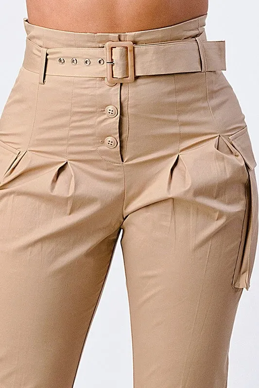 CHIC HIGH-WAISTED BELTED CARGO PANTS