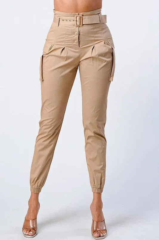 CHIC HIGH-WAISTED BELTED CARGO PANTS