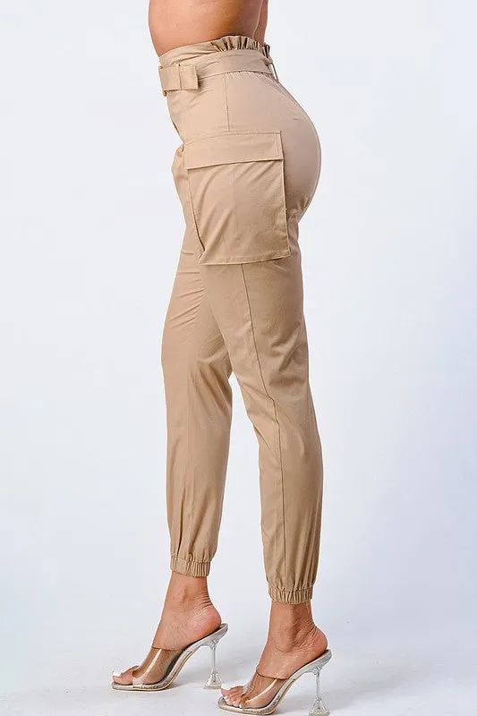 CHIC HIGH-WAISTED BELTED CARGO PANTS