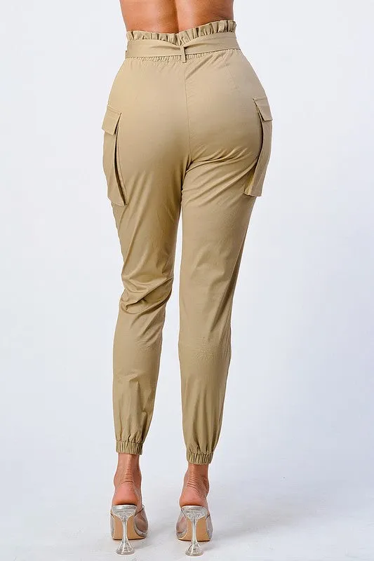 CHIC HIGH-WAISTED BELTED CARGO PANTS