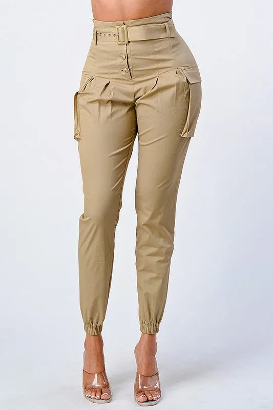 CHIC HIGH-WAISTED BELTED CARGO PANTS