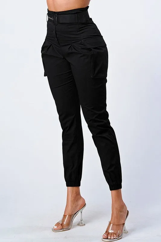 CHIC HIGH-WAISTED BELTED CARGO PANTS