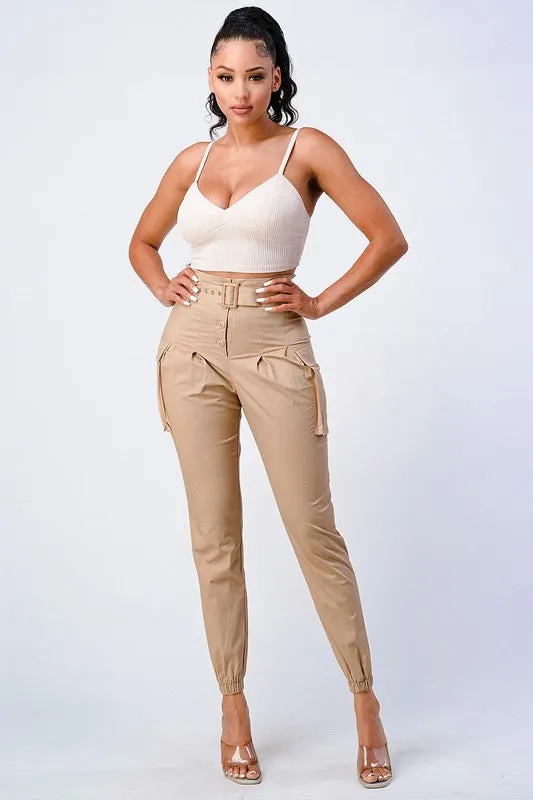 CHIC HIGH-WAISTED BELTED CARGO PANTS