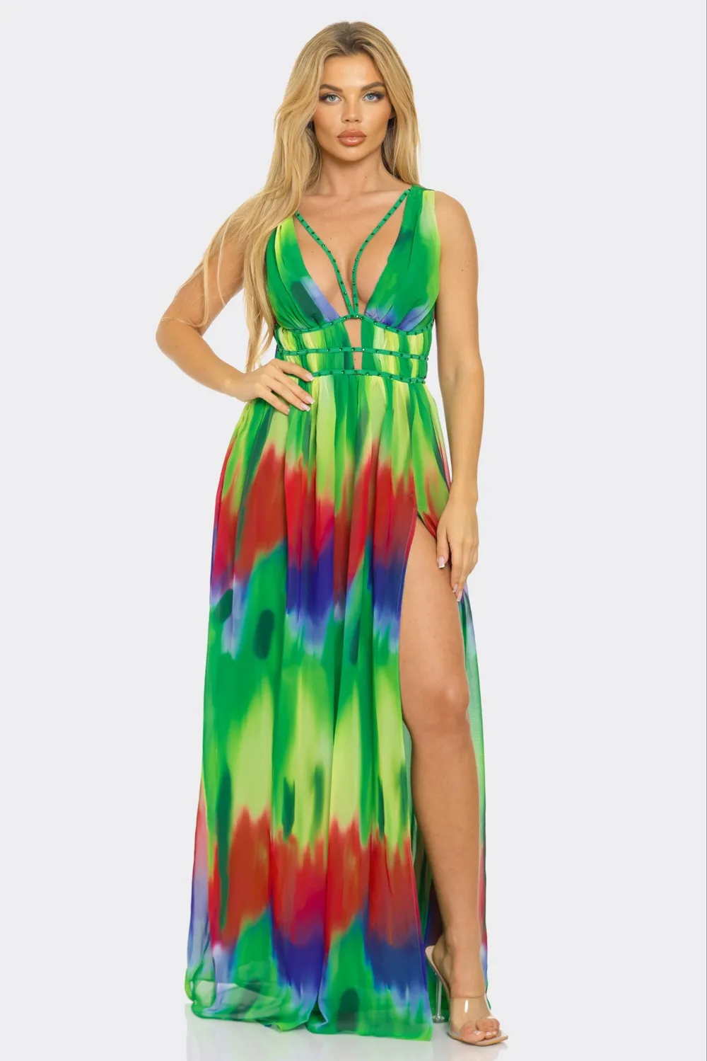 CHIFFON TIE DYE MAXI DRESS